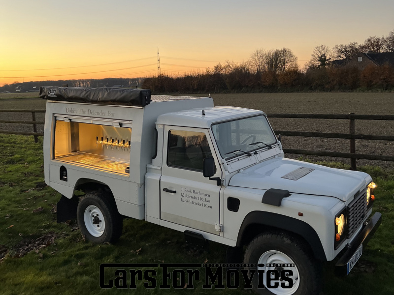 CarsForMovies | Land Rover Defender 110 1995 England Weiß Schwarz Zivilfahrzeug Pick-up Nordrhein-Westfalen 7256 verkaufswagen bar catering messe imbiss unikat