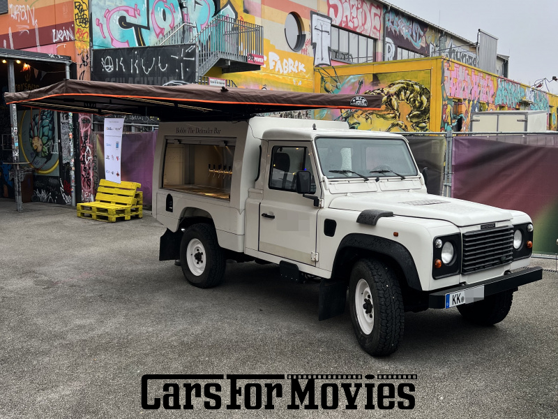 CarsForMovies | Land Rover Defender 110 1995 England Weiß Schwarz Zivilfahrzeug Pick-up Nordrhein-Westfalen 7256 verkaufswagen bar catering messe imbiss unikat